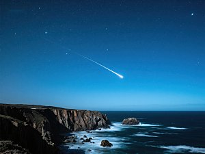 流星划过夜空，海岸线静谧壮观
