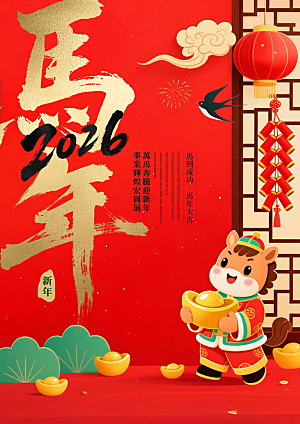 2026新年潮流时尚马年营销宣传海报