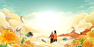 重阳节全国敬老月宣传栏展板背景
