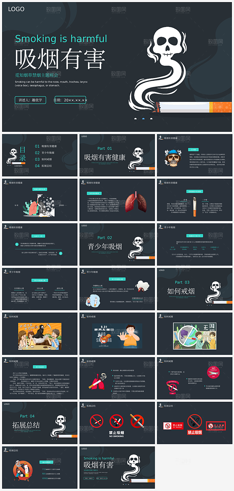 主题班会禁烟知识介绍PPT模板