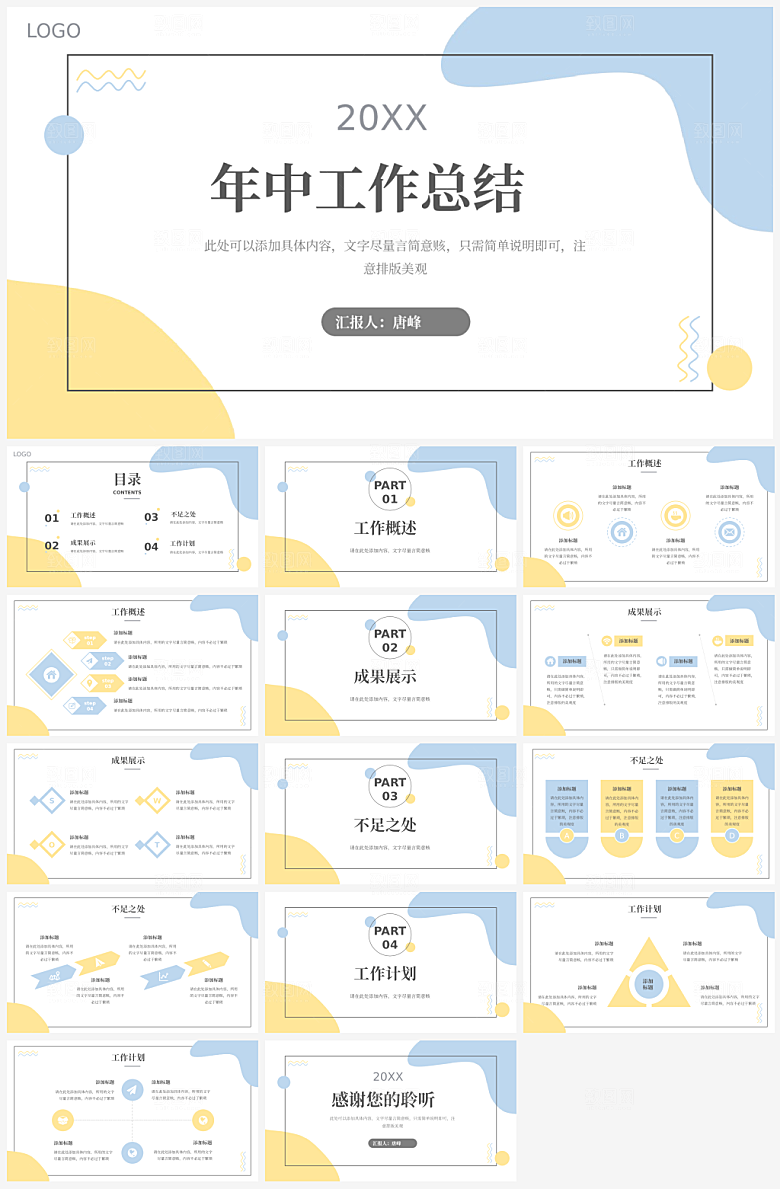 年中总结通用汇报模板PPT
