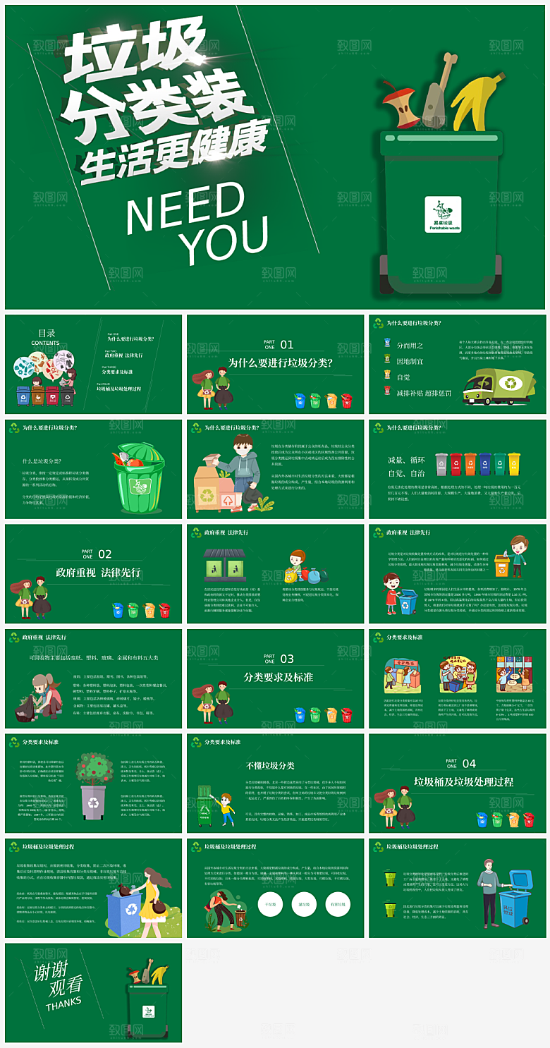 绿色垃圾分类主题教育PPT模板