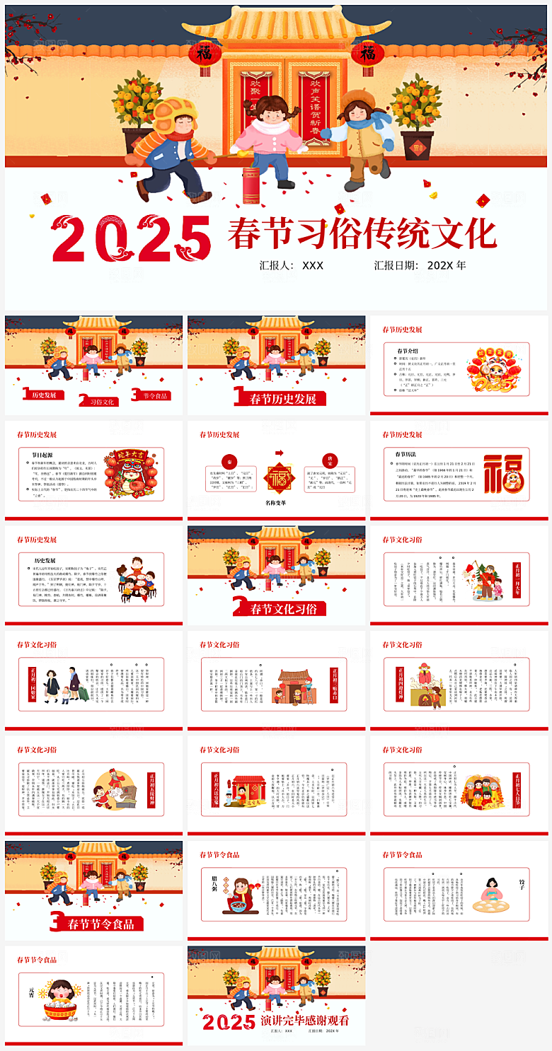 传统春节习俗PPT模板