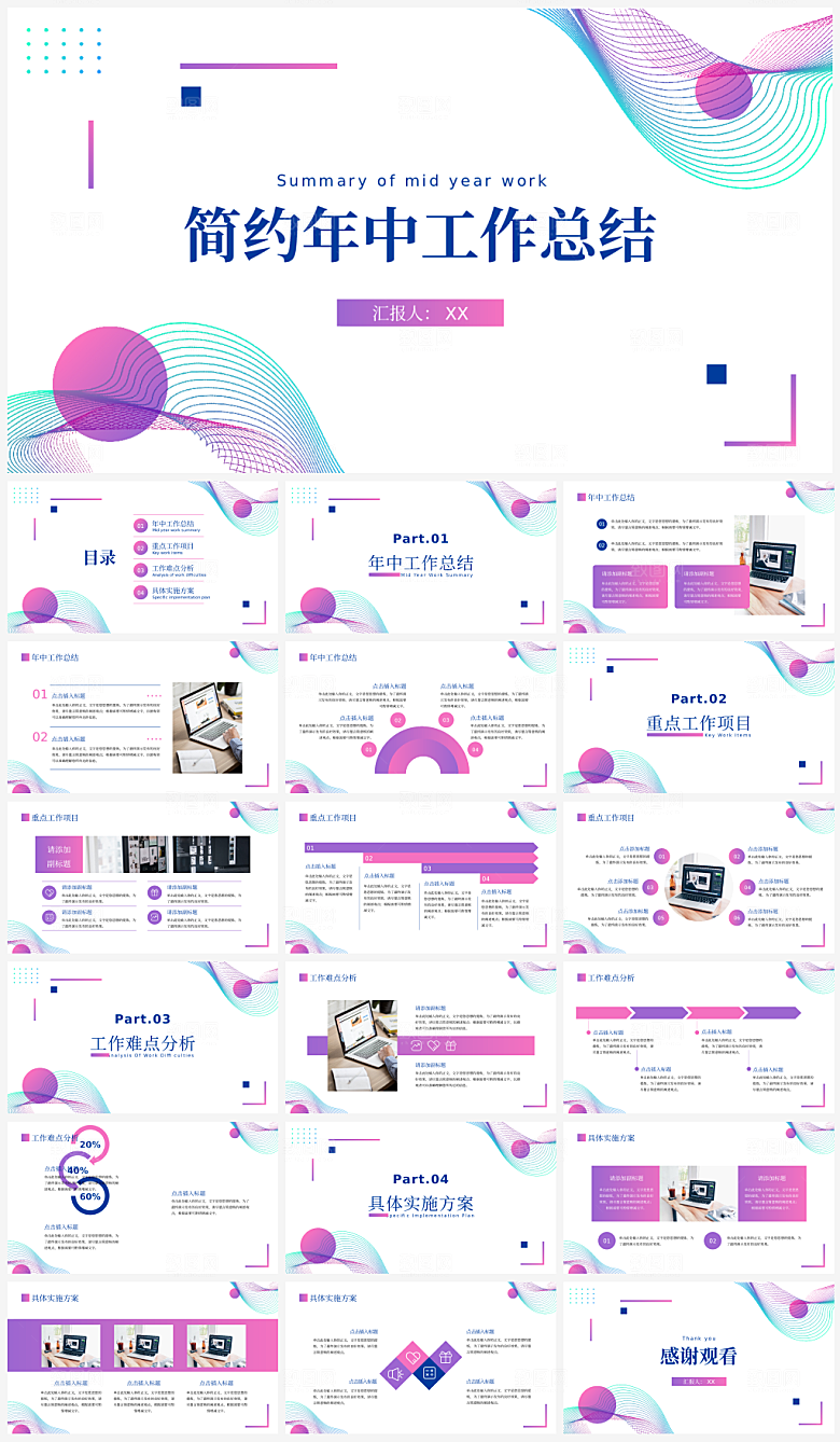 公司年中总结通用汇报模板PPT