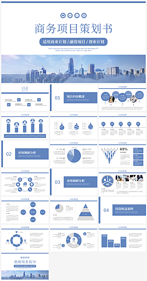 蓝色简约商业项目策划书ppt