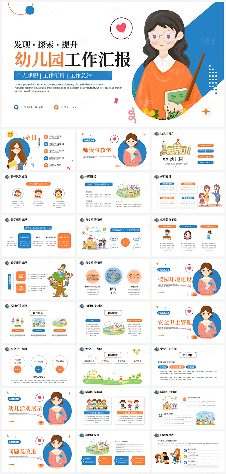 幼儿园总结报告汇报通用模板PPT