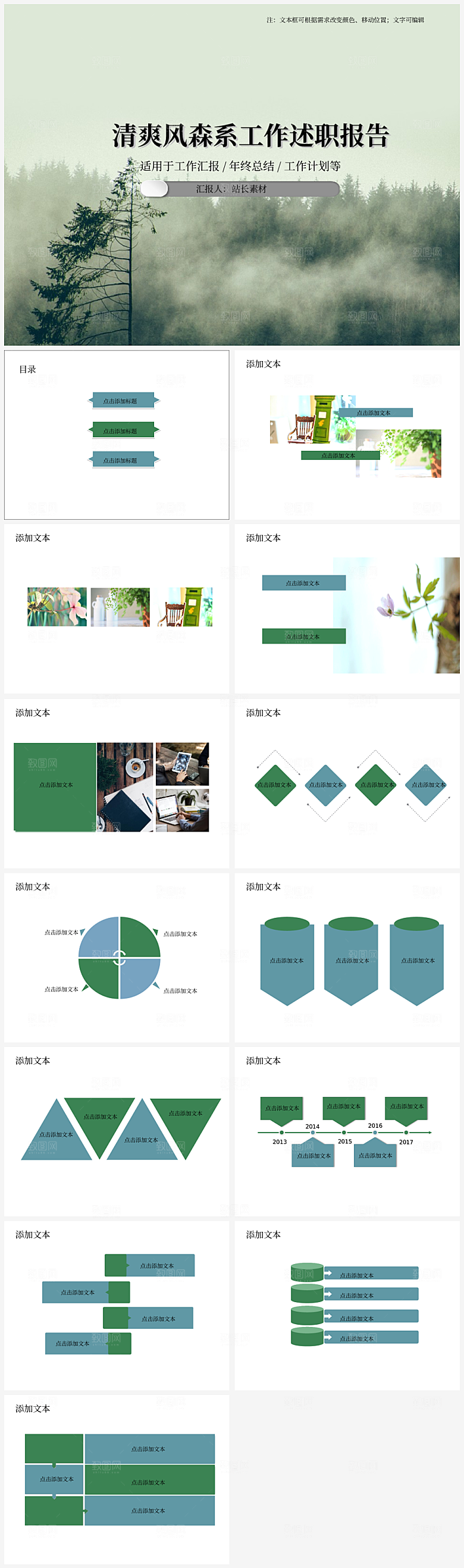 清爽风森系工作述职报告PPT模板