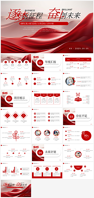 红色大气年终工作总结汇报新年计划ppt