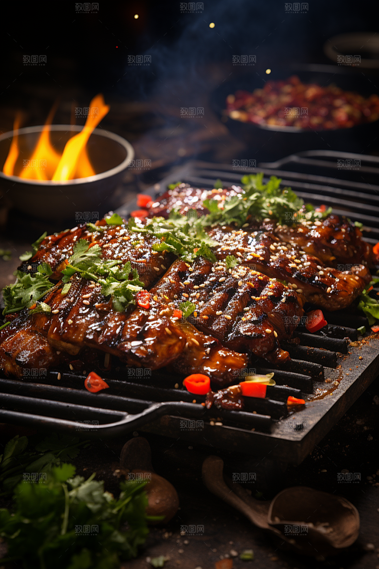BBQ烧烤烤串肉串摄影图