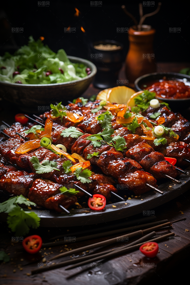 BBQ烧烤聚餐肉串摄影图