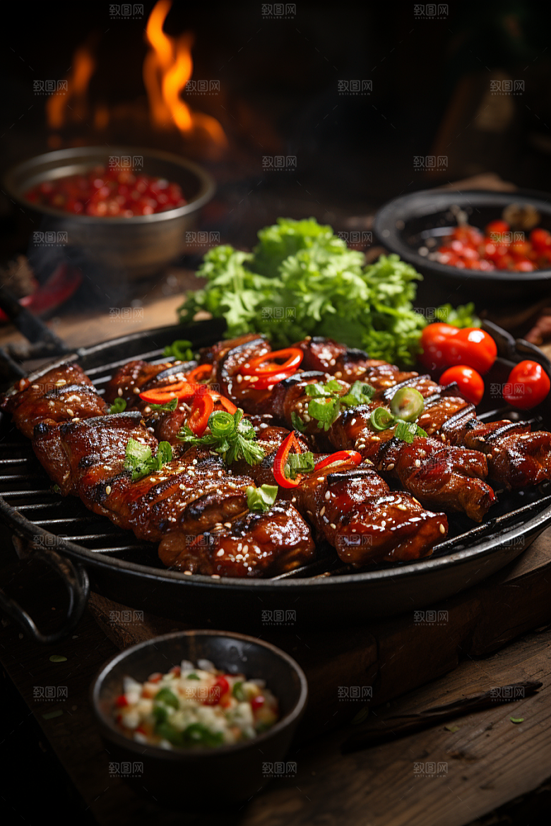 BBQ烧烤美食肉类摄影图