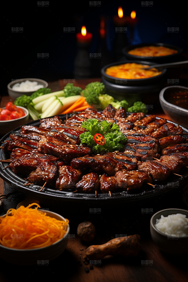 BBQ烧烤聚餐火热摄影图