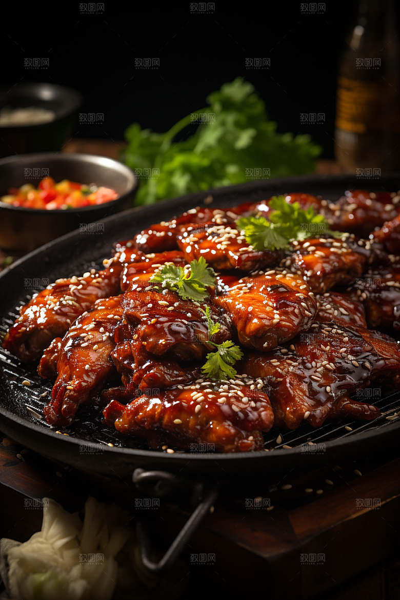 BBQ烧烤火辣肉串摄影图