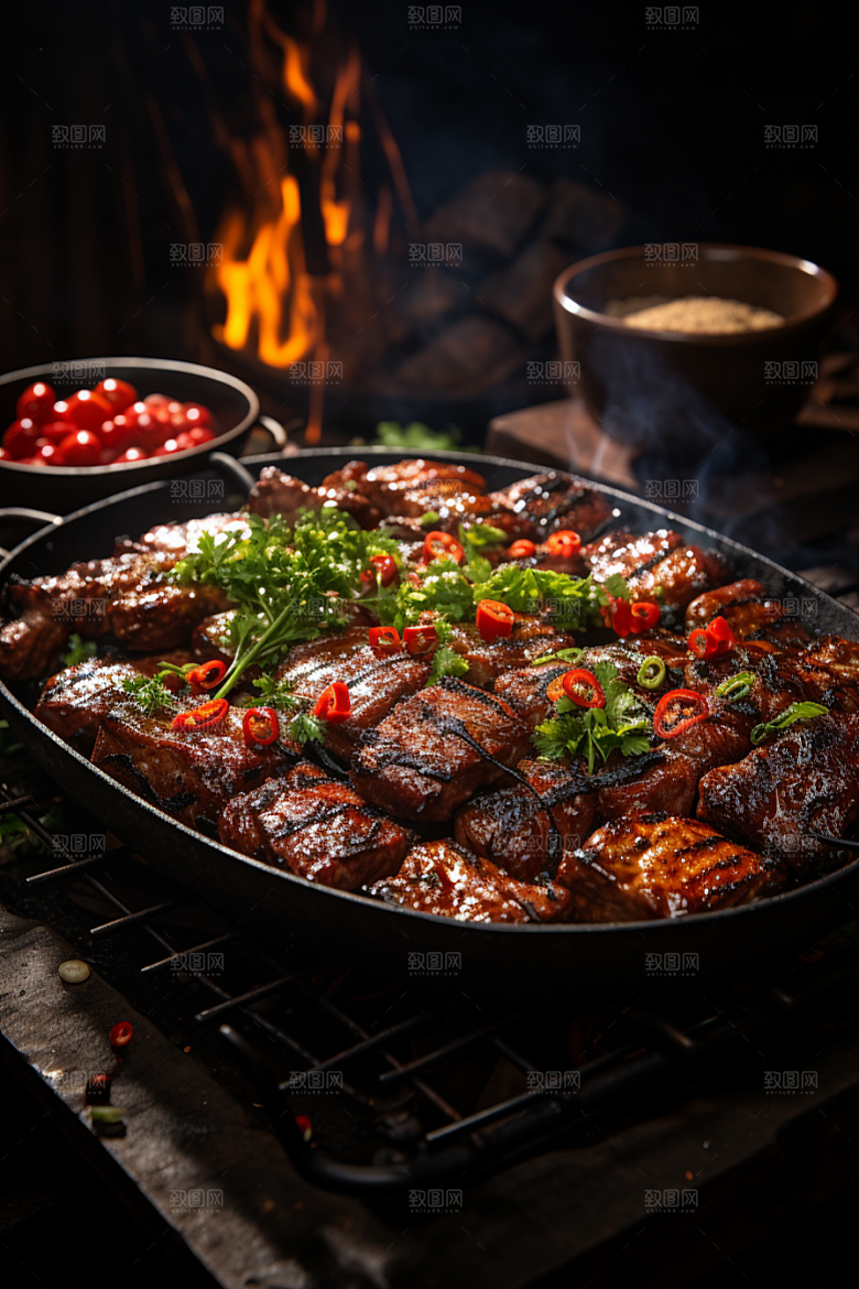 BBQ烧烤肉串美味摄影图