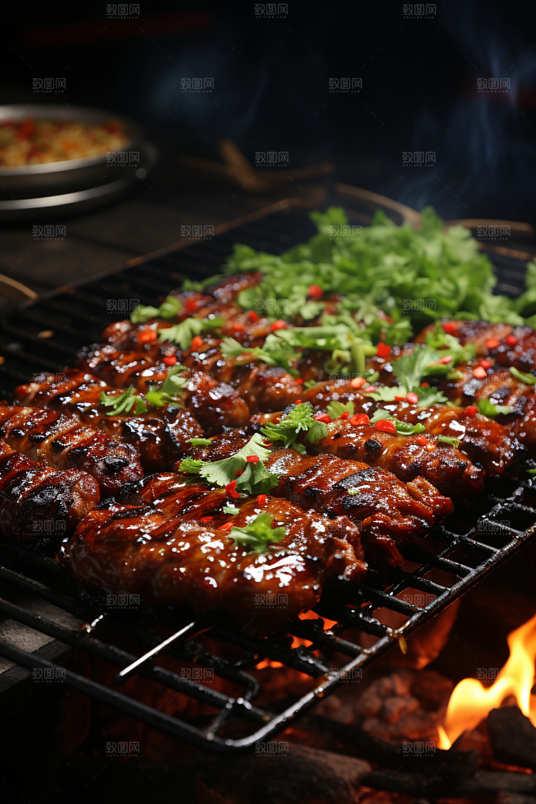 BBQ烧烤美食烤串摄影图
