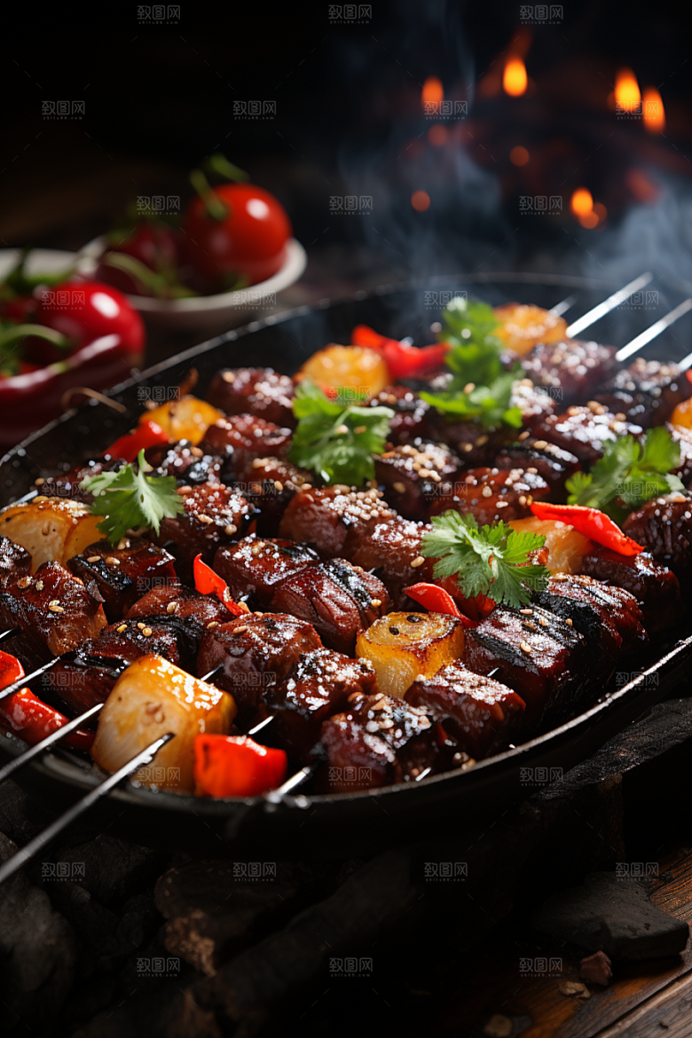 BBQ烧烤烤串肉串摄影图