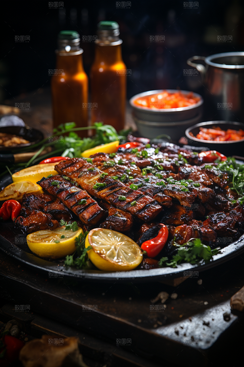 BBQ烧烤肉串火辣摄影图