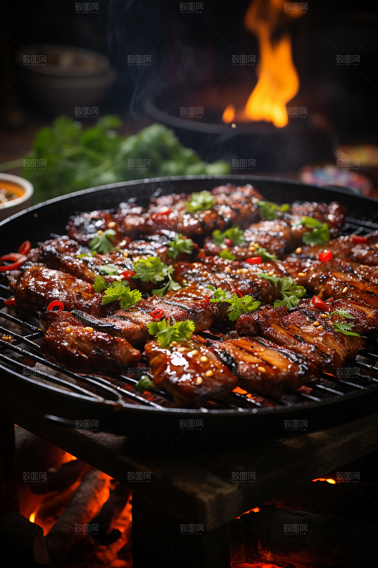 BBQ烧烤火热美食摄影图