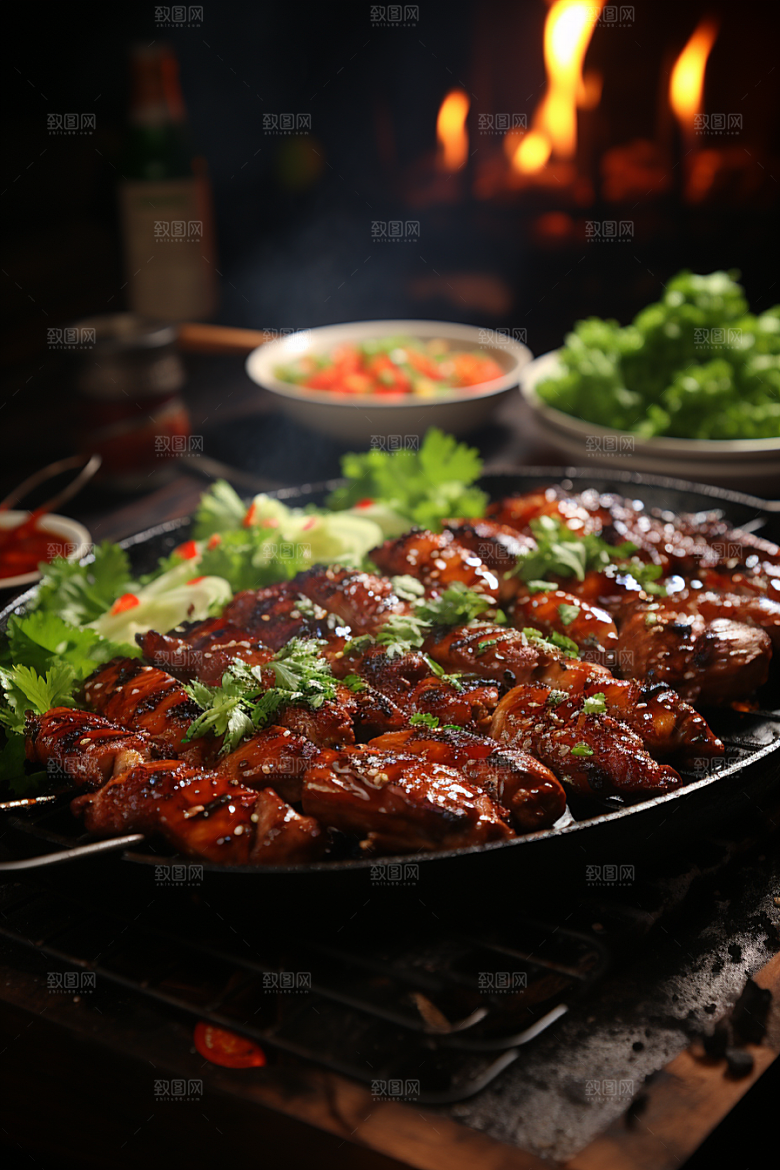 BBQ烧烤肉串美食摄影图