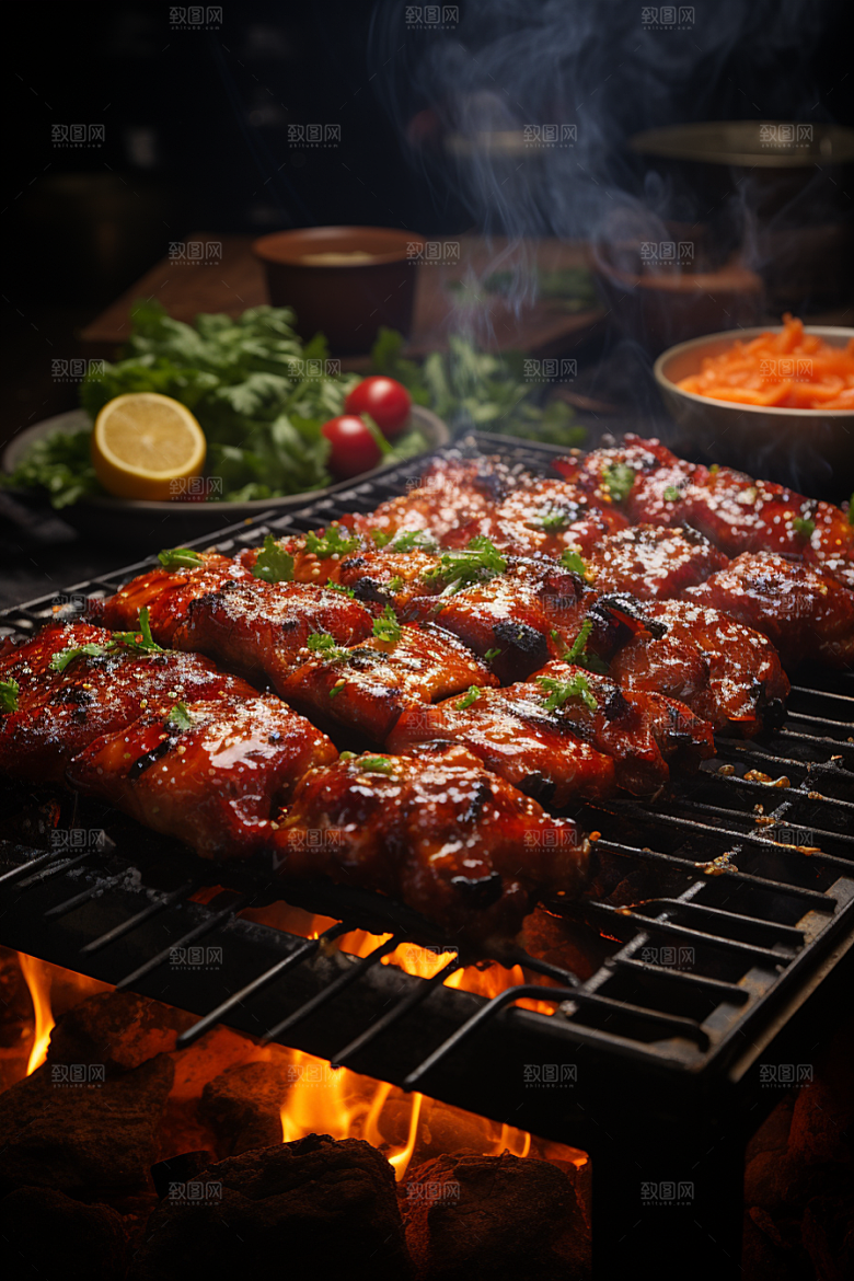 BBQ烧烤肉类肉串摄影图
