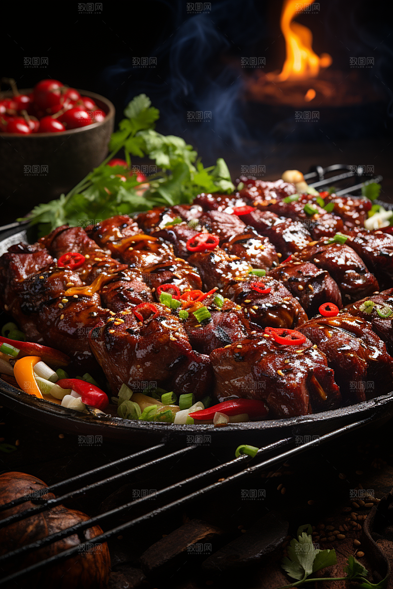 BBQ烧烤聚餐肉食摄影图