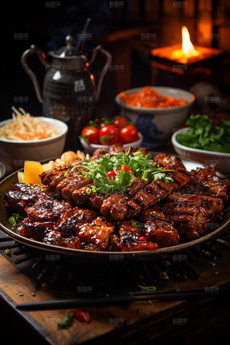 BBQ烧烤肉食火辣摄影图