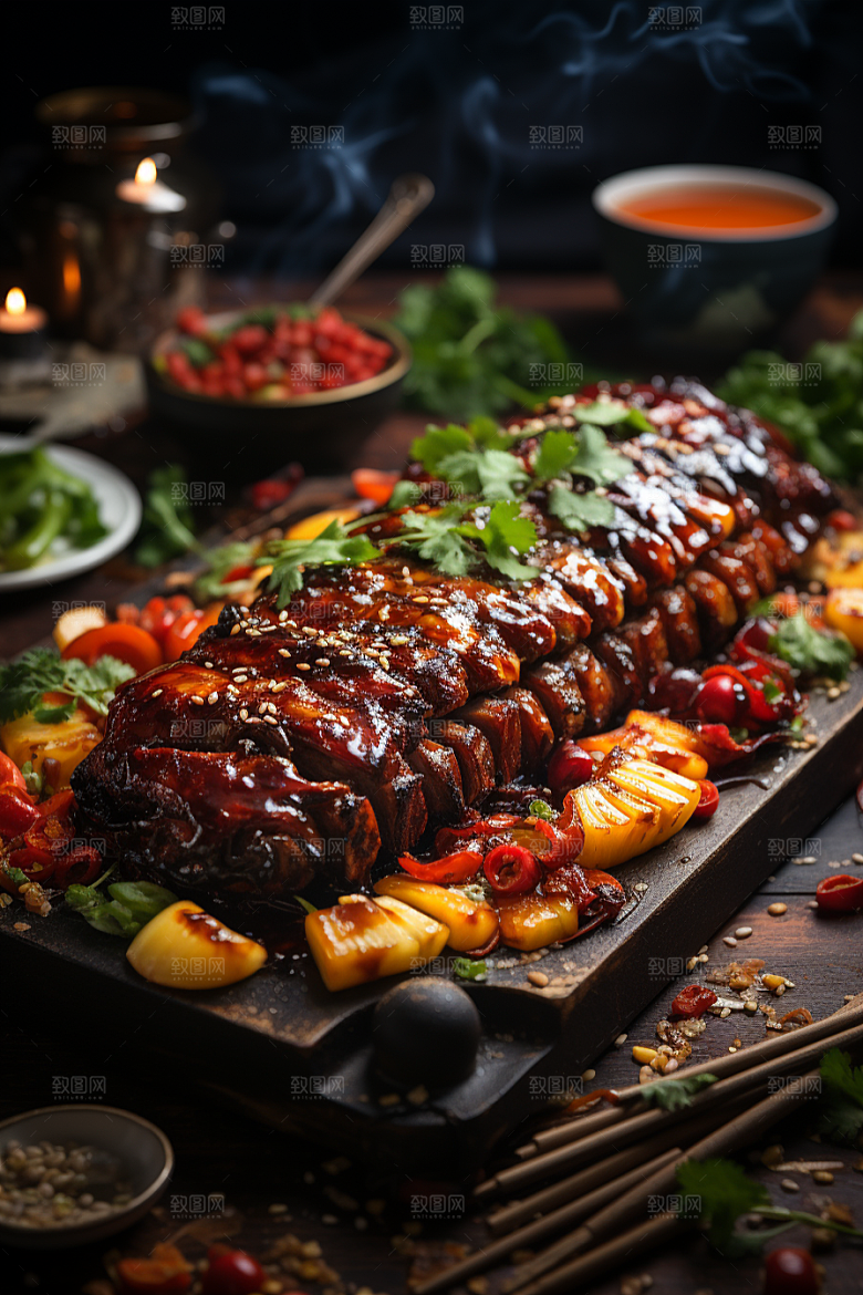 BBQ烧烤肉食肉串摄影图