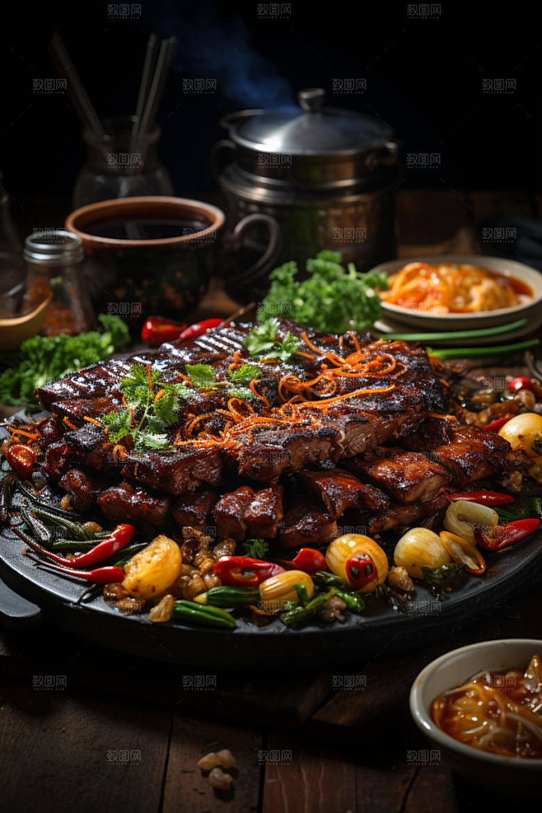 BBQ烧烤火辣肉食摄影图
