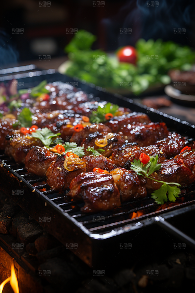 BBQ烧烤烤串聚餐摄影图