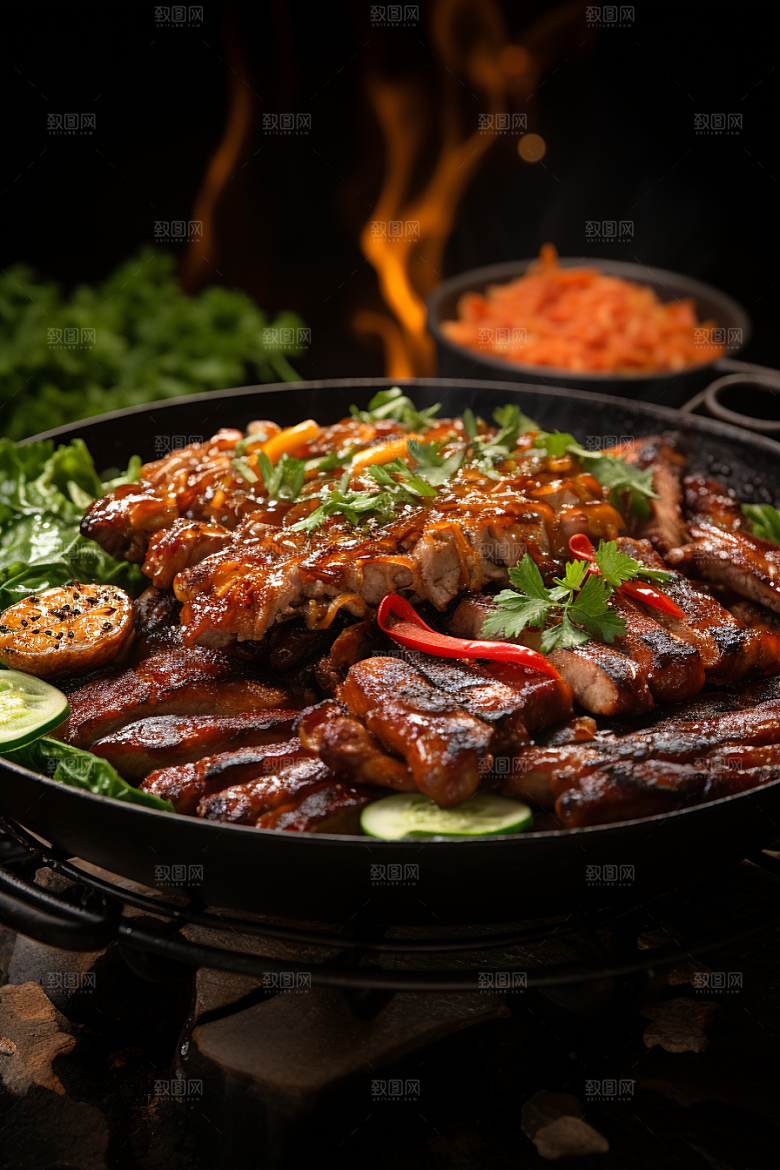 BBQ烧烤火辣肉食摄影图