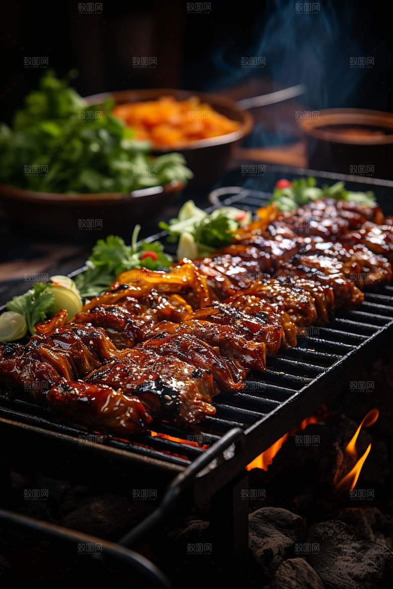 BBQ烧烤高清肉串摄影图