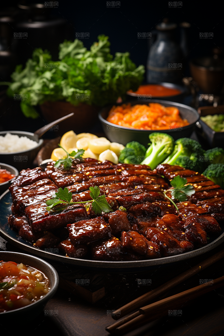 BBQ烧烤肉食烤串摄影图
