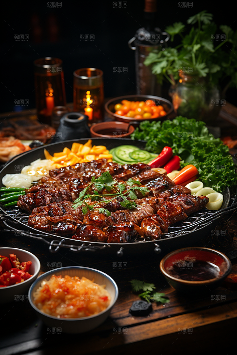 BBQ烧烤肉食烤串摄影图
