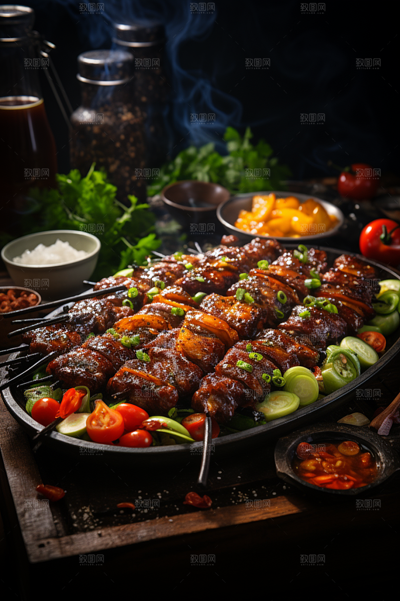 BBQ烧烤火辣肉类摄影图
