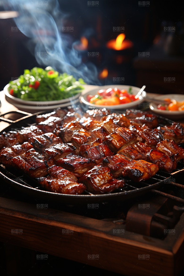 BBQ烧烤肉串火辣摄影图