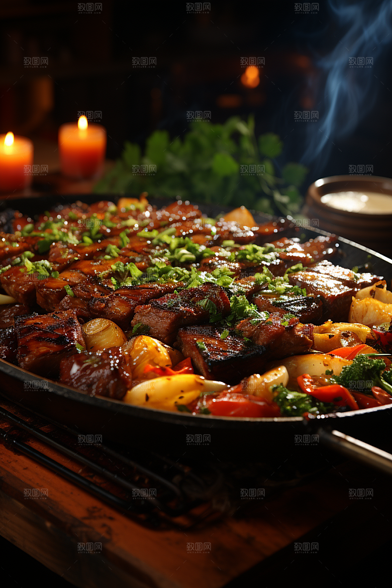 BBQ烧烤肉食火热摄影图