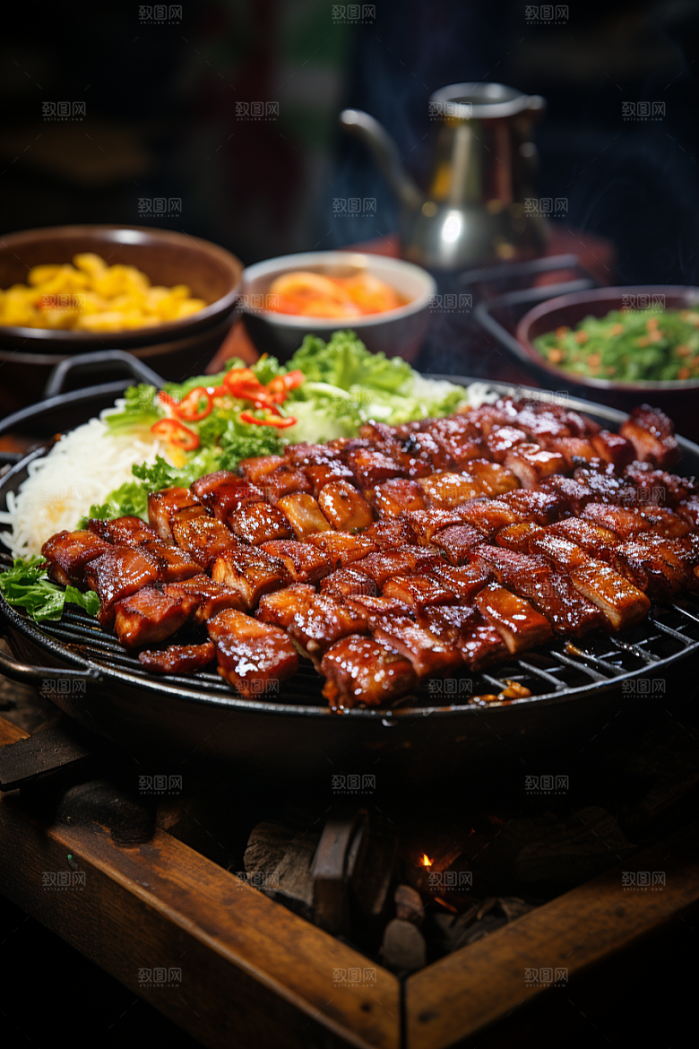 BBQ烧烤美食聚餐摄影图