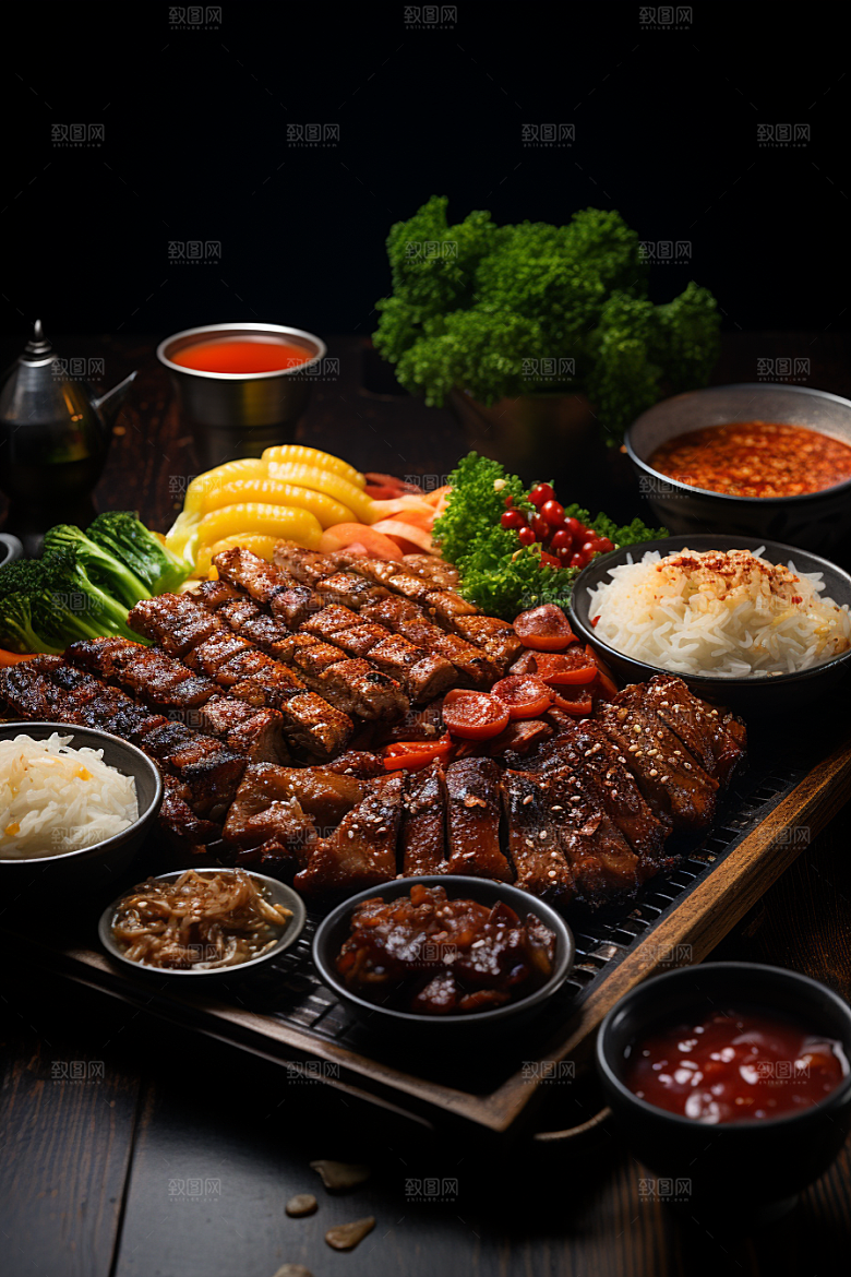 BBQ烧烤肉类火辣摄影图