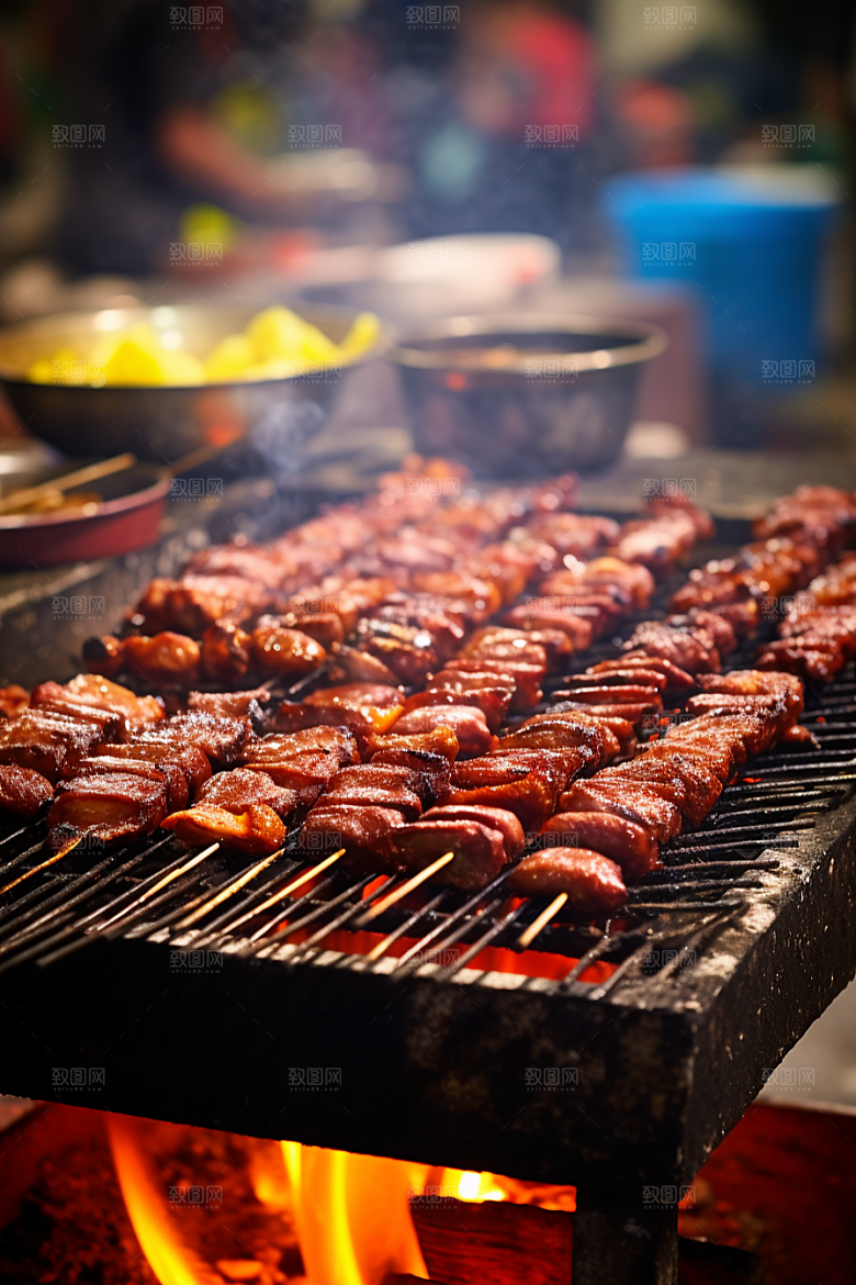 BBQ烧烤肉类肉串摄影图