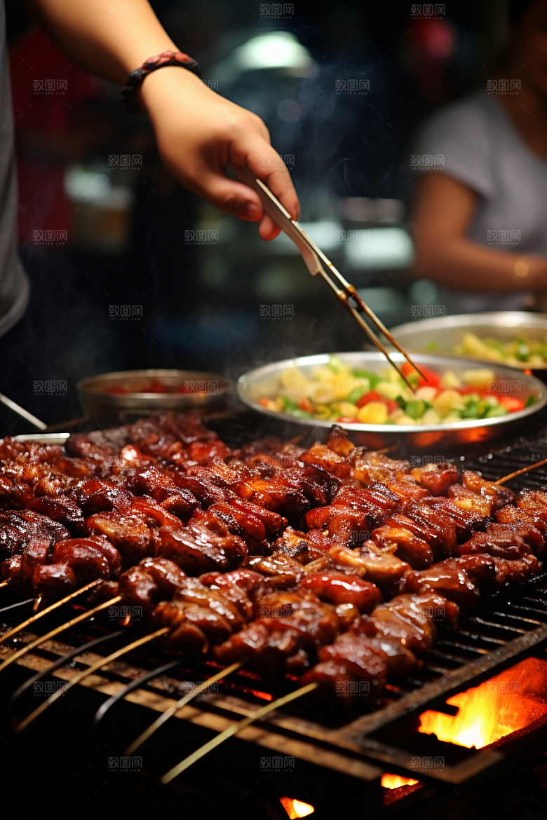 BBQ烧烤肉串美味摄影图