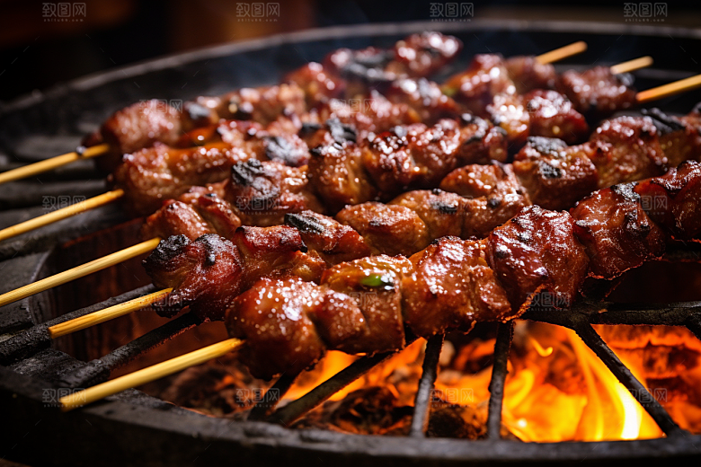 BBQ烧烤肉类肉串摄影图