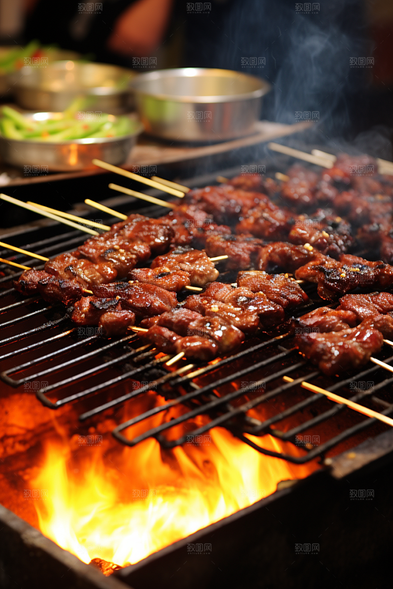 BBQ烧烤烤串美食摄影图