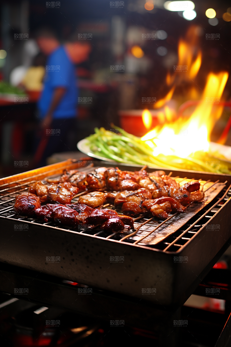 BBQ烧烤肉串肉食摄影图