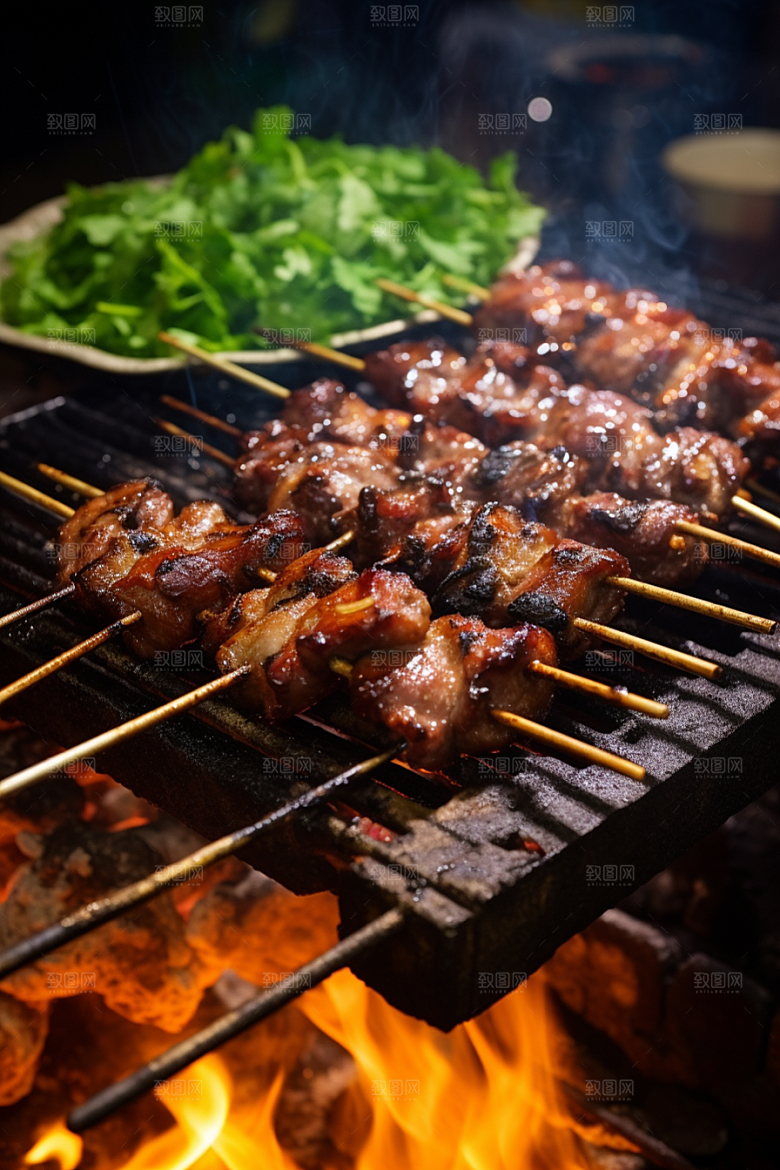 BBQ烧烤肉类烤串摄影图