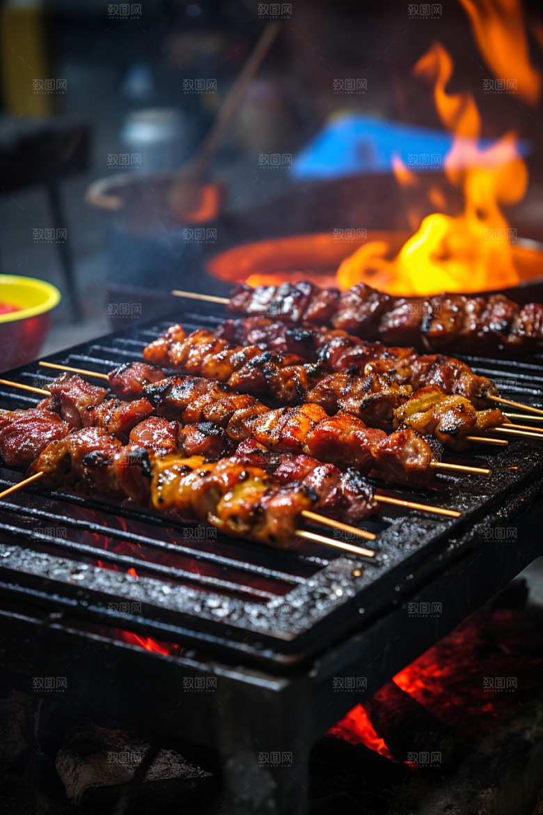 BBQ烧烤烤串肉食摄影图