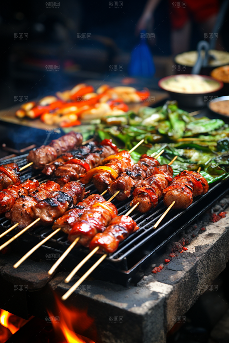 BBQ烧烤烤串肉食摄影图