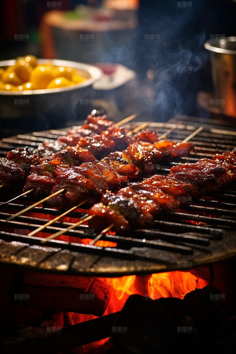 BBQ烧烤肉串肉食摄影图