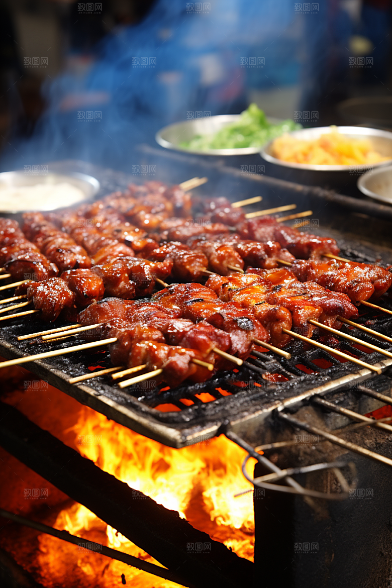 BBQ烧烤肉类烤串摄影图