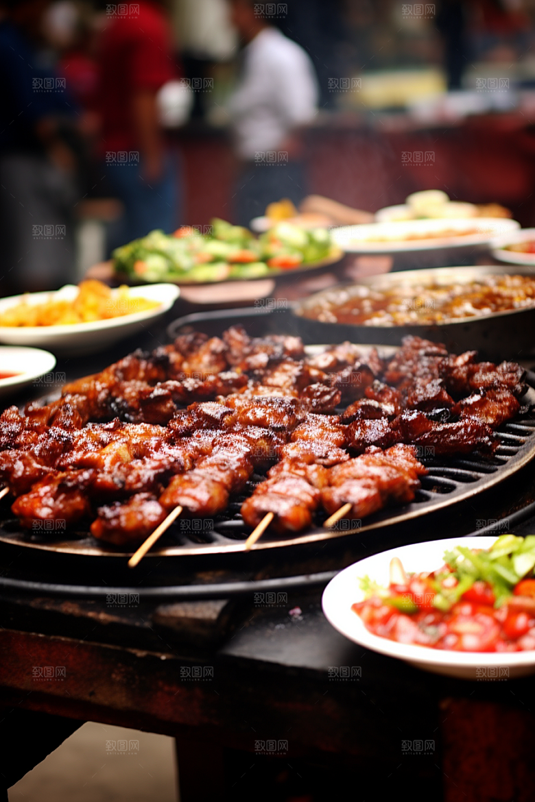 BBQ烧烤聚餐肉食摄影图