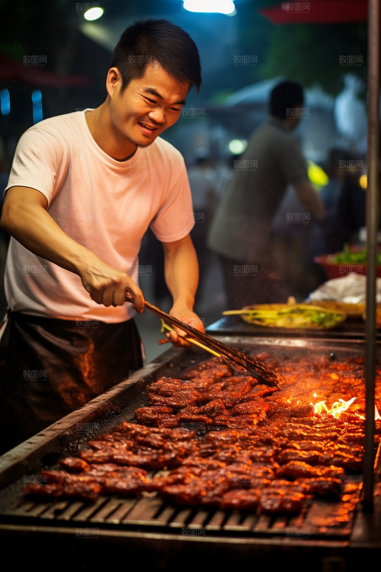 BBQ烧烤美食肉串摄影图